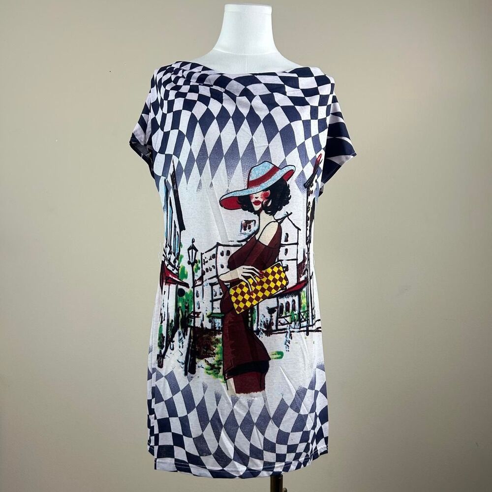 Paris Paris Deadstock NWT Euro Style Blue Check Parisian Dress